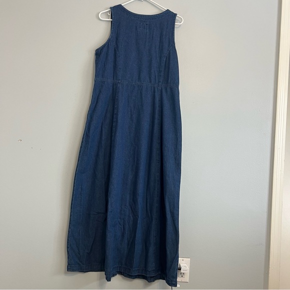 Vintage Sun Belt Denim Snap Button Up Maxi Dress Sleeveless Sz L Cotton A Line - Picture 9 of 9